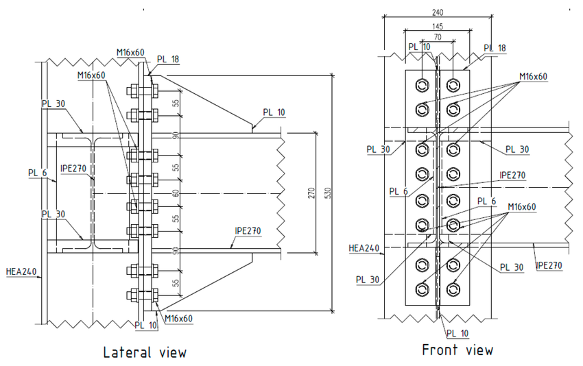 Lateral-and-front-view-of-the-pre-qualified-connection-designed-Dimensions-in